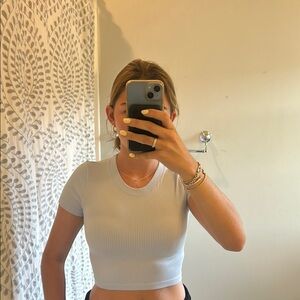 Aritzia Light Blue Ribbed Crop Top